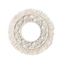 Boho Macrame Hanging Wall Mirror, Handcrafted Acrylic Decorative Art for Living Spaces, Inspired by Sunlight (19.68", Leaf Design)