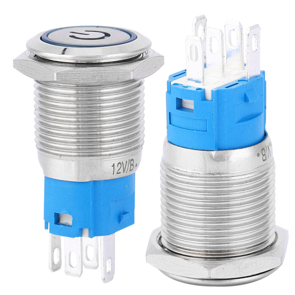 16Mm Blue Led Metal Push Button Switch With Power Symbol, Ip67, Self-Reset 4631364054437