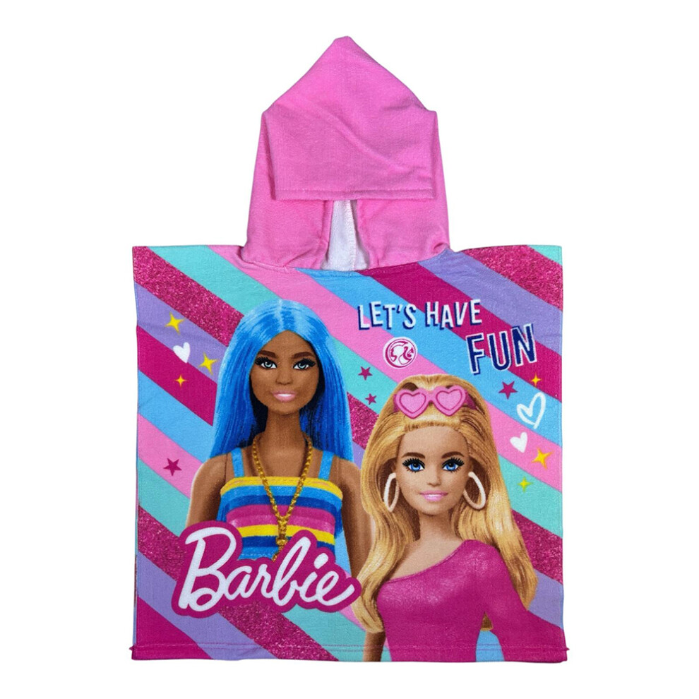 Barbie Kids Hooded Poncho Towel Cover Up Pink