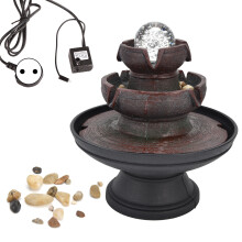 Moderne fontein met stromend water en rollende bal, zen-fontein met meerdere potten en ledverlichting, gemaakt van natuurlijke, duurzame materialen,