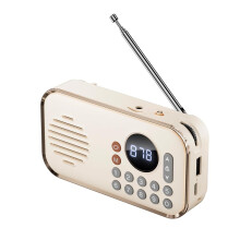 Portable FM Radio Rechargeable Battery Bluetooth Speaker Surround Stereo Sound USB Vintage Cream Color Small Wireless