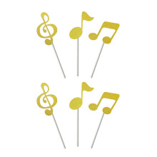 Pakket van 1 muziektaarttoppers Kleurrijke achtste noot-Goud