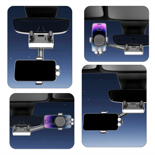 Space Saving Car Rearview Mirror Phone Bracket Stand With 1