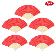 Leques decorativos para casamento, ventiladores portáteis de cor sólida, leques de papel dobráveis com cabos de bambu canelados para desempenho e