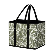 Opvouwbare non-woven picknickmand-Zwart handgroen blad
