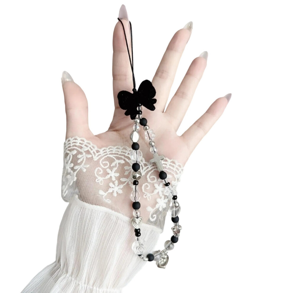 Eye Catching Mobile Phone Chain Handmade Beaded- Bow Black 7704000214681