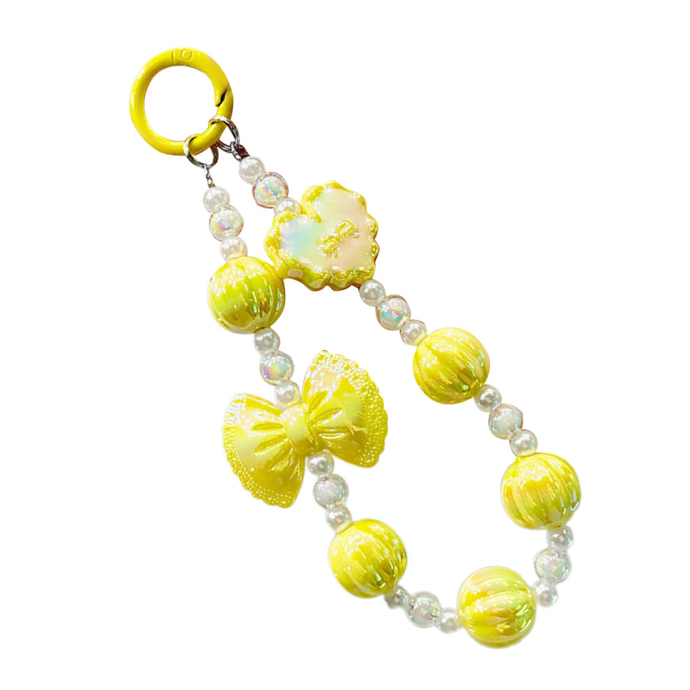 Handmade Beaded Cellphone Bracelet Lanyard Phone Lanyard- Yellow 7704000216104
