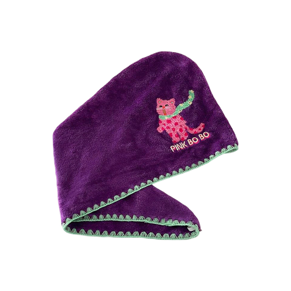 Hair Towel Wrap Fast Absorbing Fleece Turban For- Coral/Purple