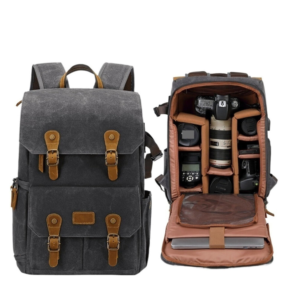Photography Classic Batik Canvas Backpack Usb Port 15.6Inch Laptop Waterproof Camera Bag For Dslr Drones Canvas Gray 9105992413003