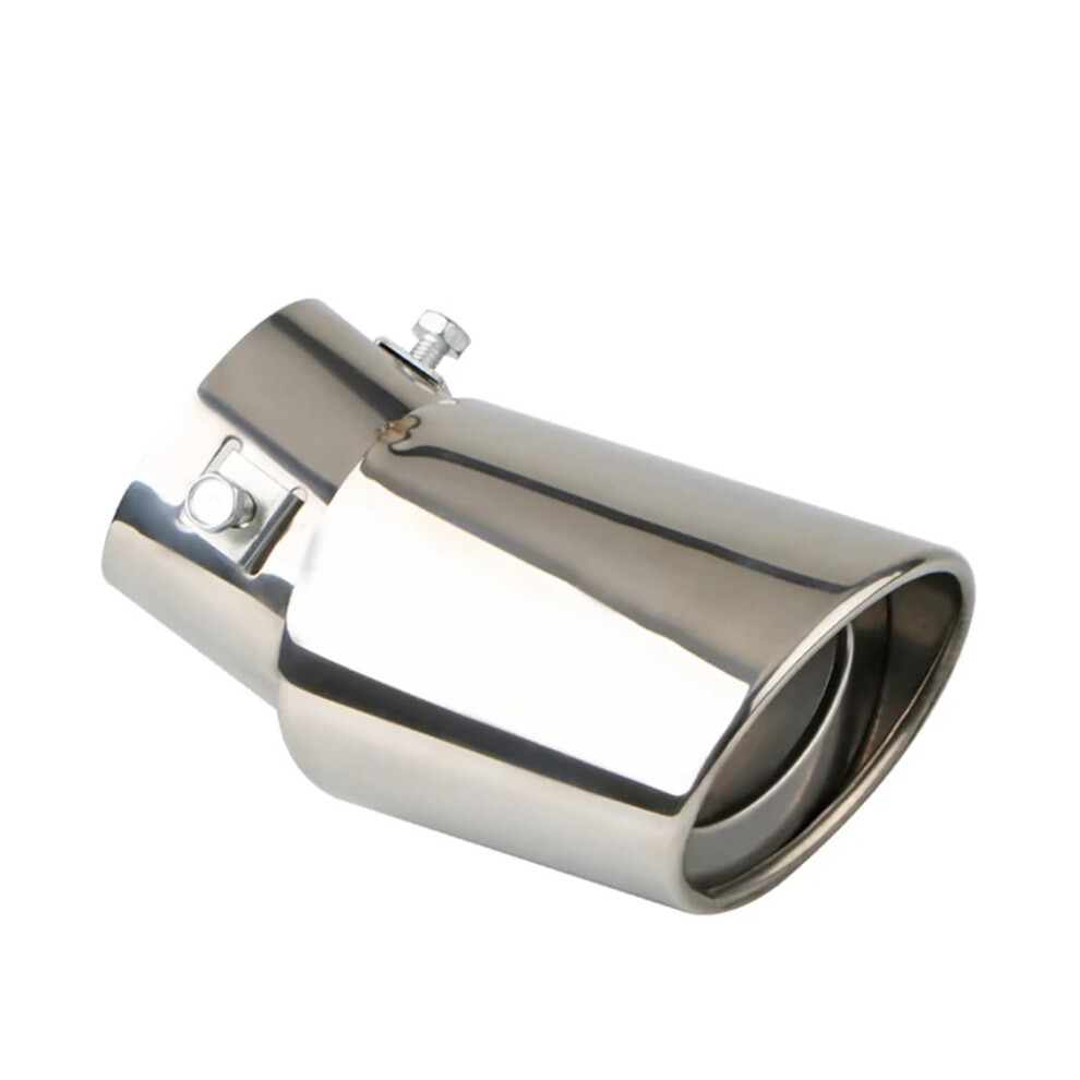1Pcs 2.5' Inlet Car Exhaust Muffler Tip Pipe Stainless Steel Chrome Trim Rear Tail Throat Bent Universal Fit Silver 9323874207810