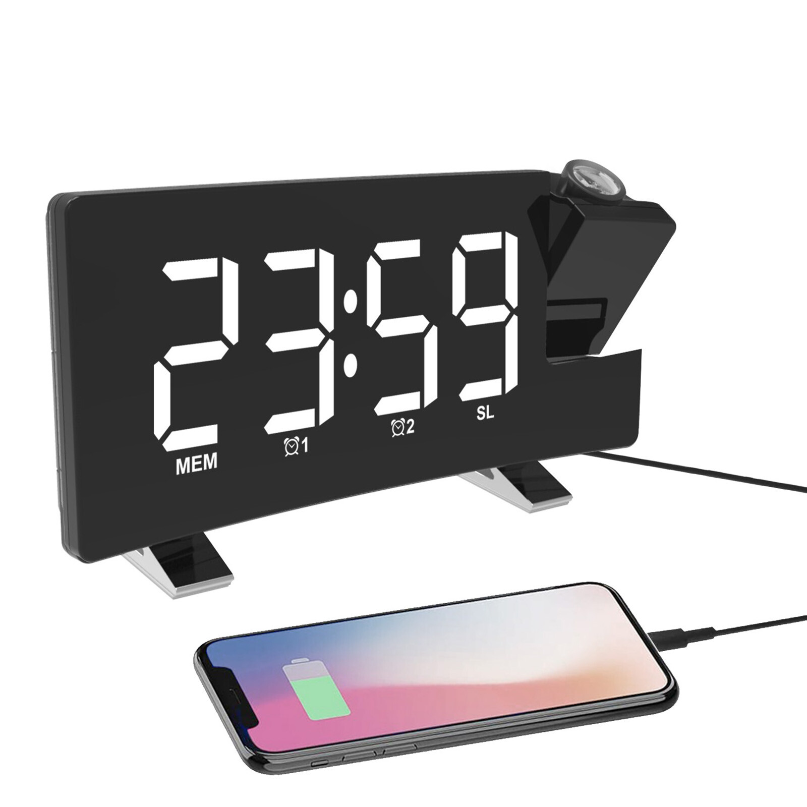 Réveil projecteur avec alarme à volume progressif pour chambre, horloge numérique à luminosité Réveil projecteur avec alarme à volume progressif pour chambre, horloge numérique à luminosité