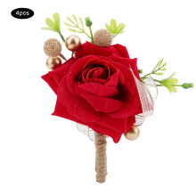 Tischdekoration mit Rosenperlen, Seidenrosen-Corsage, elegante Hochzeits-Boutonnière, Frische, natürlicher Stil, reine Farben, Blumen mit Nadeln