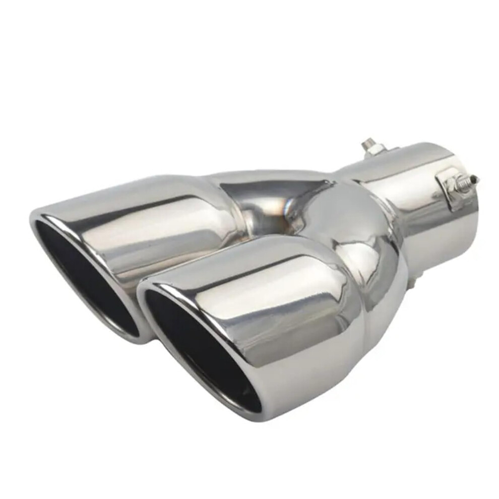 Car Tip Tail Muffler Universal Double Outlet Exhaust Pipe Stainless Steel Chrome End Trim Tail Throat Liner 9323874208022