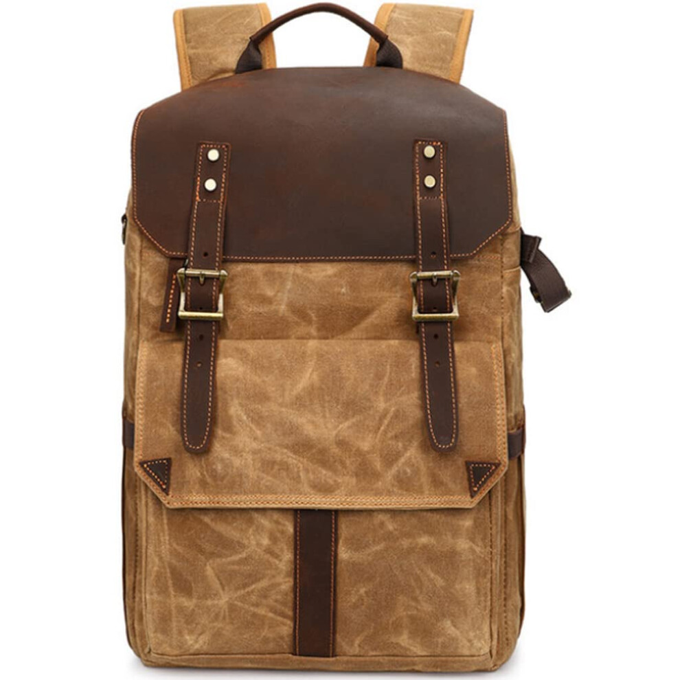Camera Backpack Waterproof Large Capacity Waxdyed Canvas Outdoor Photo Bag For Dslr And Mirrorless Yellow/Grey 9323874207919
