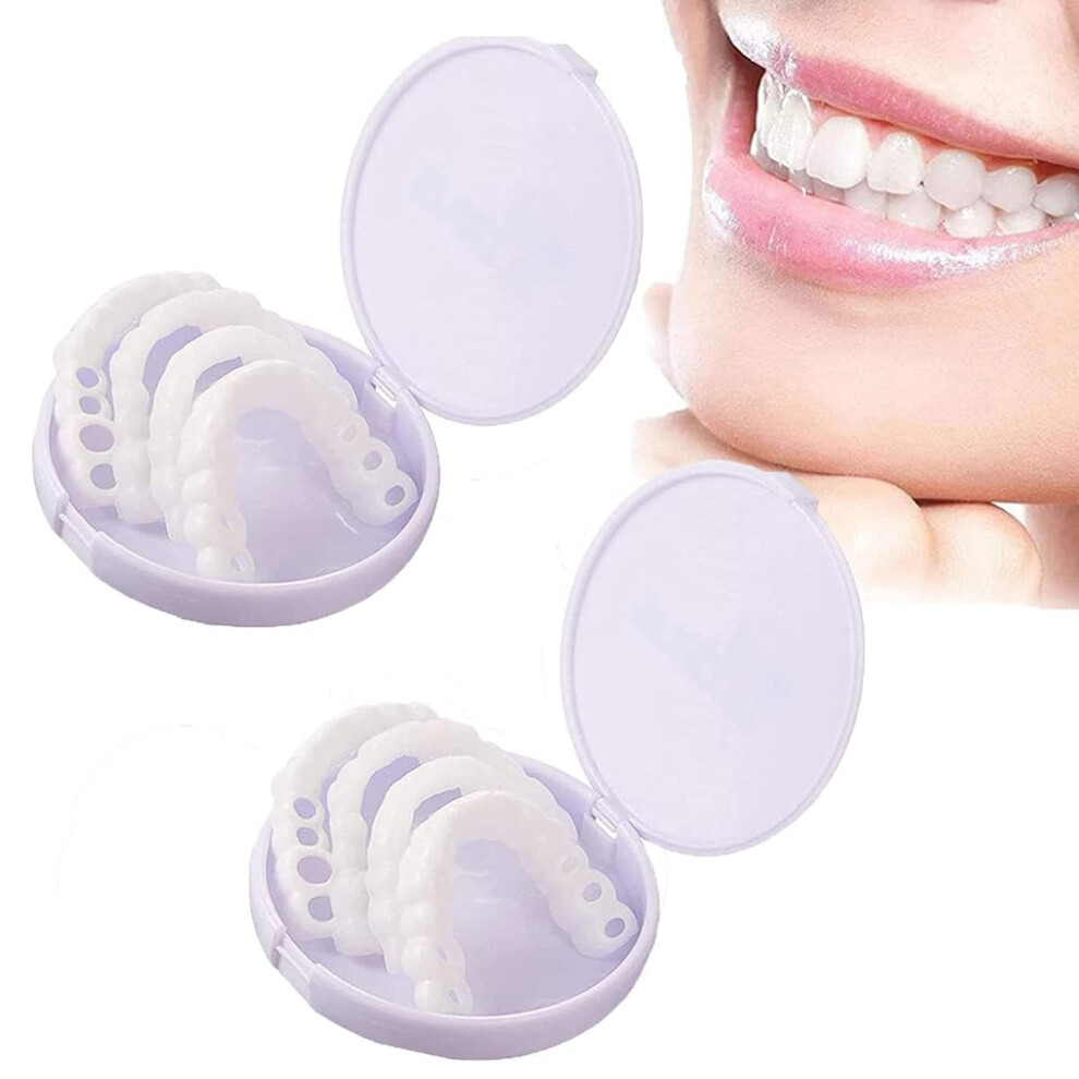 Fake Teeth UpperLower ClipIn Veneers, Temporary Silicone Whitening Dentures for Missing Teeth, 2 Pairs, Men and Women
