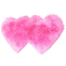 Double Heart Shape Faux Fluffys Sheepskin Rugs Floor-rose Red L