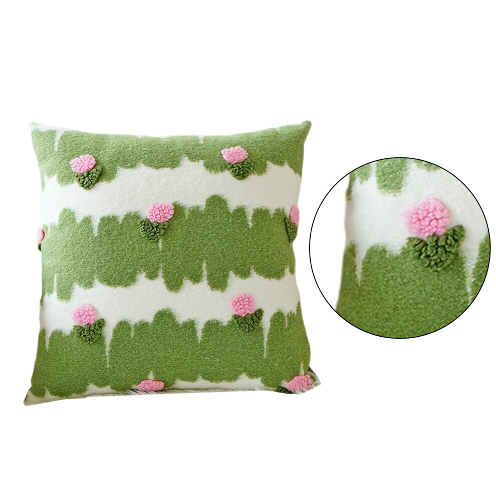 Leaves Embroidery Throw Pillow Cover- Wavy Flowers Green
