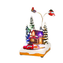 Figurine de maison de noël avec lumière Led, antenne rotative