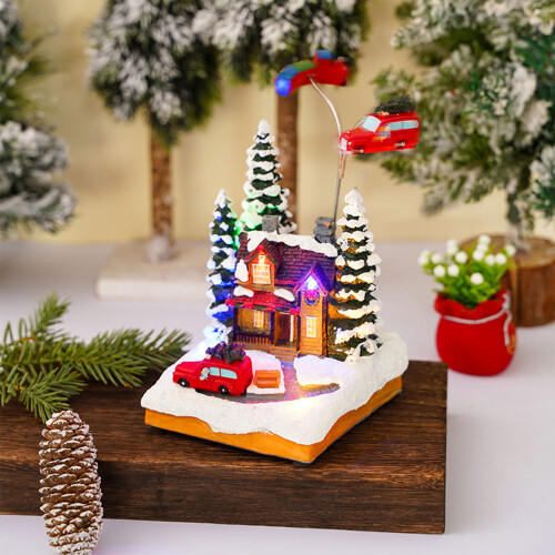 Figurine de maison de noël avec lumière Led, antenne rotative 2