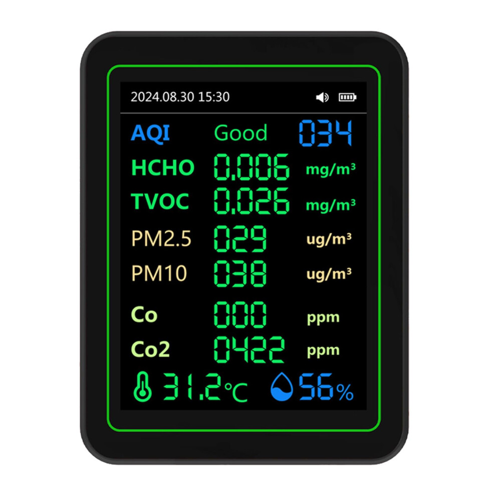 Black Air Quality Tester Co2 Detection Realtime Monitoring 2000Mah Battery Home Use
