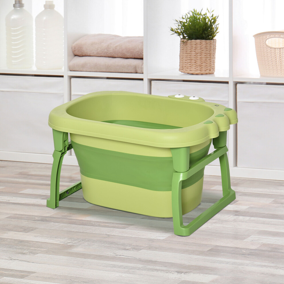 Homcom Foldable Baby Bathtub For Newborns Infants Toddlers W/ Stool - Green