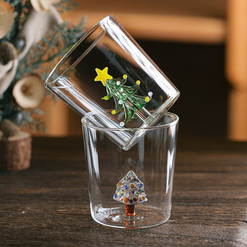 3D Drinking Glass Cup with Christmas-  White Jade Christmas 2