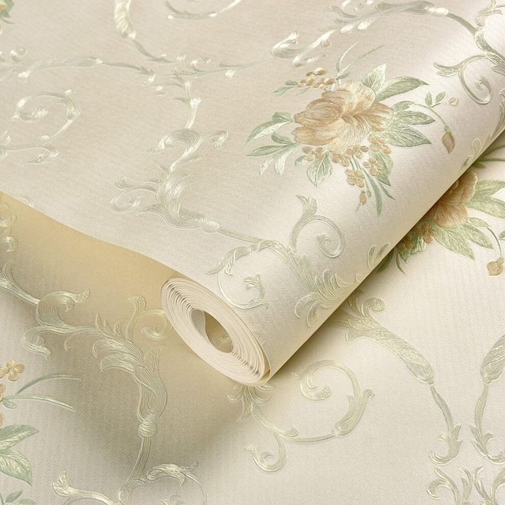 Long Lasting PVC Floral Decals 53cm*3m Beige PVC Material Floral Wall Decals For Girls' Bedroom