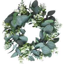 Lively Eucalyptus Wreath for Farmhouse Decor, Realistic Silk Material with Durable Plastic Base for Indoor Outdoor Use, Non-Toxic Easy to Use Suitable