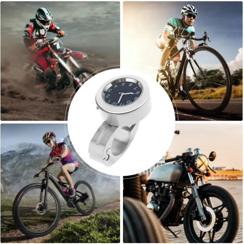 Handlebar Watch Motorcycle Handlebar Mount Clock  Waterproof Shockproof Compact Timekeeping Clock For Cycling  Silver 2