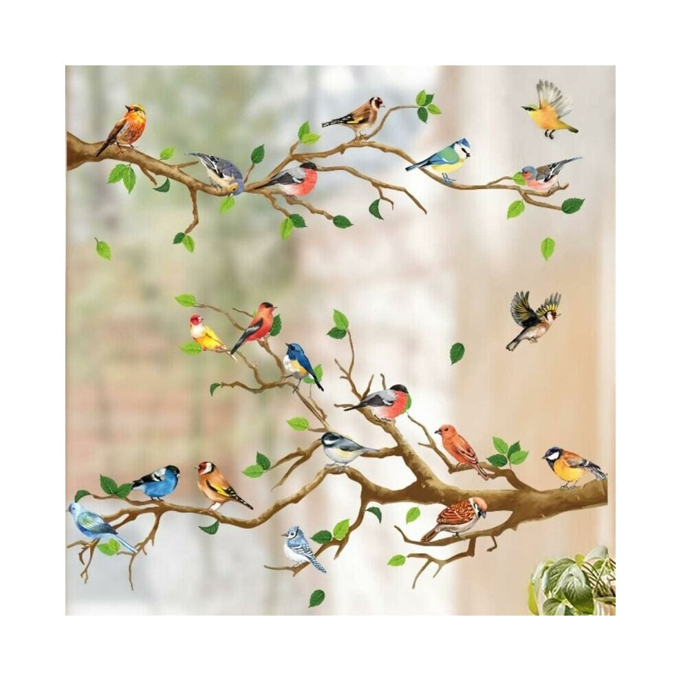Reusable Removable Decals Spring Tree Branch Bird Wall Art, Living Room Nursery Decor Non-Toxic Environmentally Friendly for Bedroom Kitchen Decor