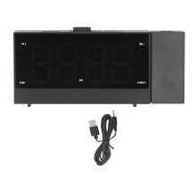 Réveil numérique à projection avec variateur de luminosité à 5 niveaux, projecteur rotatif à 180, double alarme, port de chargement USB,