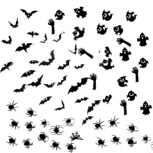 Tillfälliga tatueringar för Halloweendekorationer, långvarig ansiktstatuering spindel fladdermus pumpa design, 58 delar giftfri vattentät