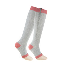 Unisex Zipper Calf Compression Stockings 1 Pair Size SM Gray For Walking Running Hiking Slim Toe Open Design