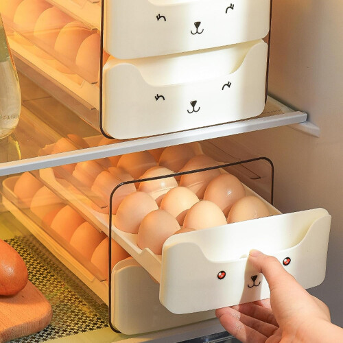 Egg Container Holder Plastic Refrigerator Organizer Clear Stackable Tray Box With Lid Double Layer Drawer Fridge 1