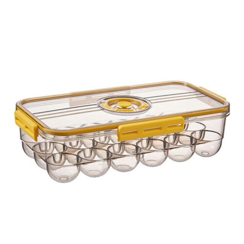 Egg Holder 18Compartment Yellow Timekeeping Waterproof Household Egg Storage Box With Bracket For Refrigerator Use