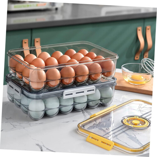 Egg Holder 18Compartment Yellow Timekeeping Waterproof Household Egg Storage Box With Bracket For Refrigerator Use 2