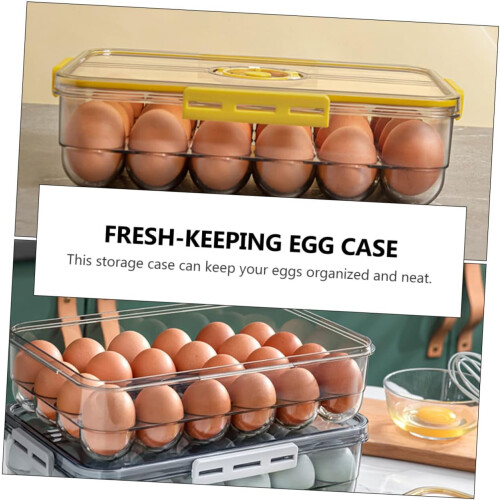 Egg Storage Box 18 Pack Waterproof Timekeeping Egg Holder For Refrigerator Organization Yellow 2