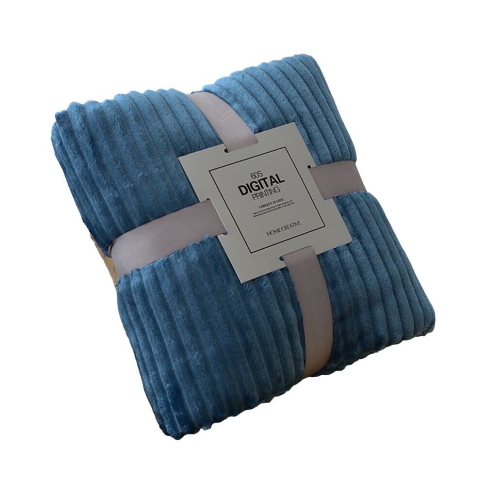 Striped Flannel Blankets For Beds Solid Color-M Size Smoke Blue