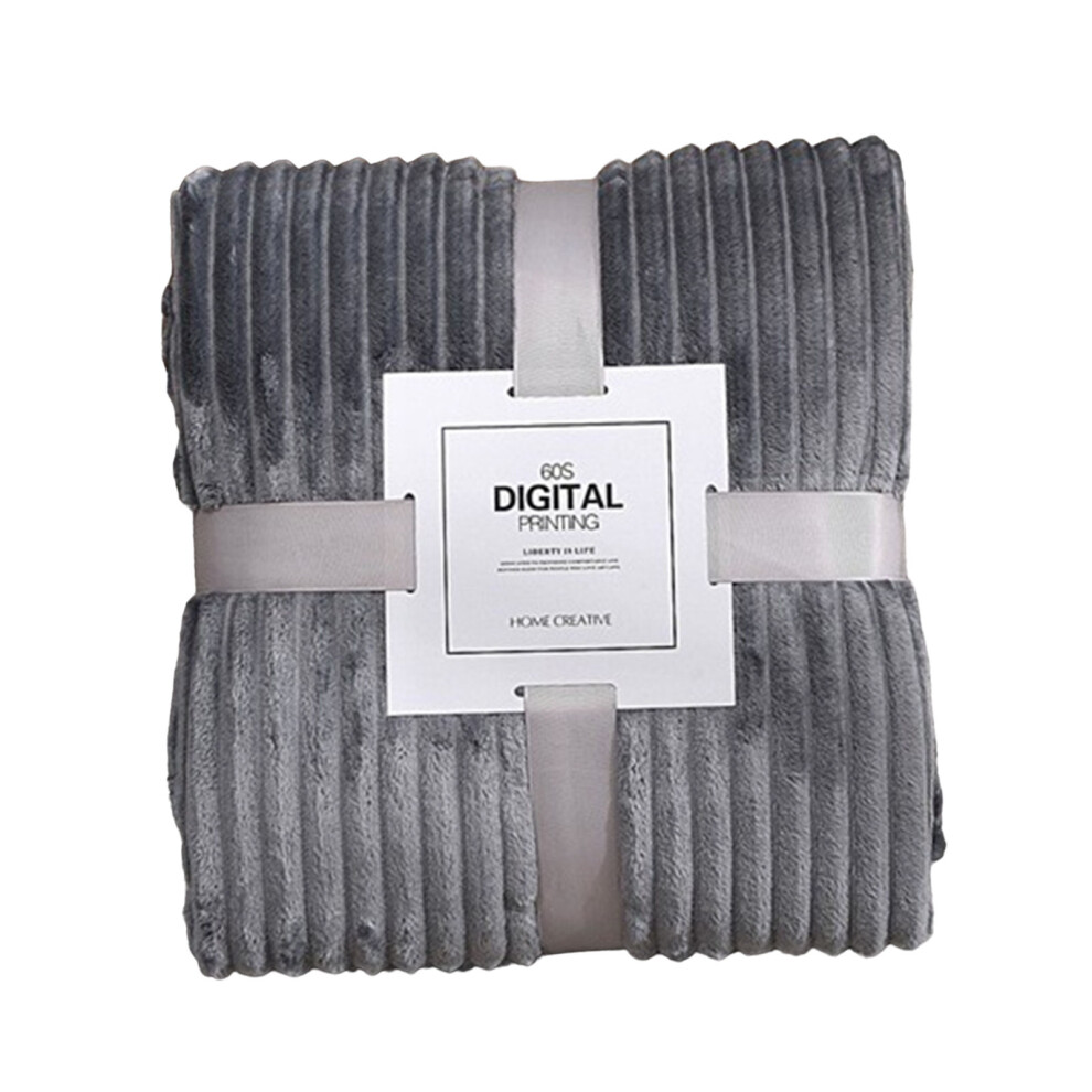 Solid Color Striped Flannel Blanket Shawl Blanket-S Light/Grey