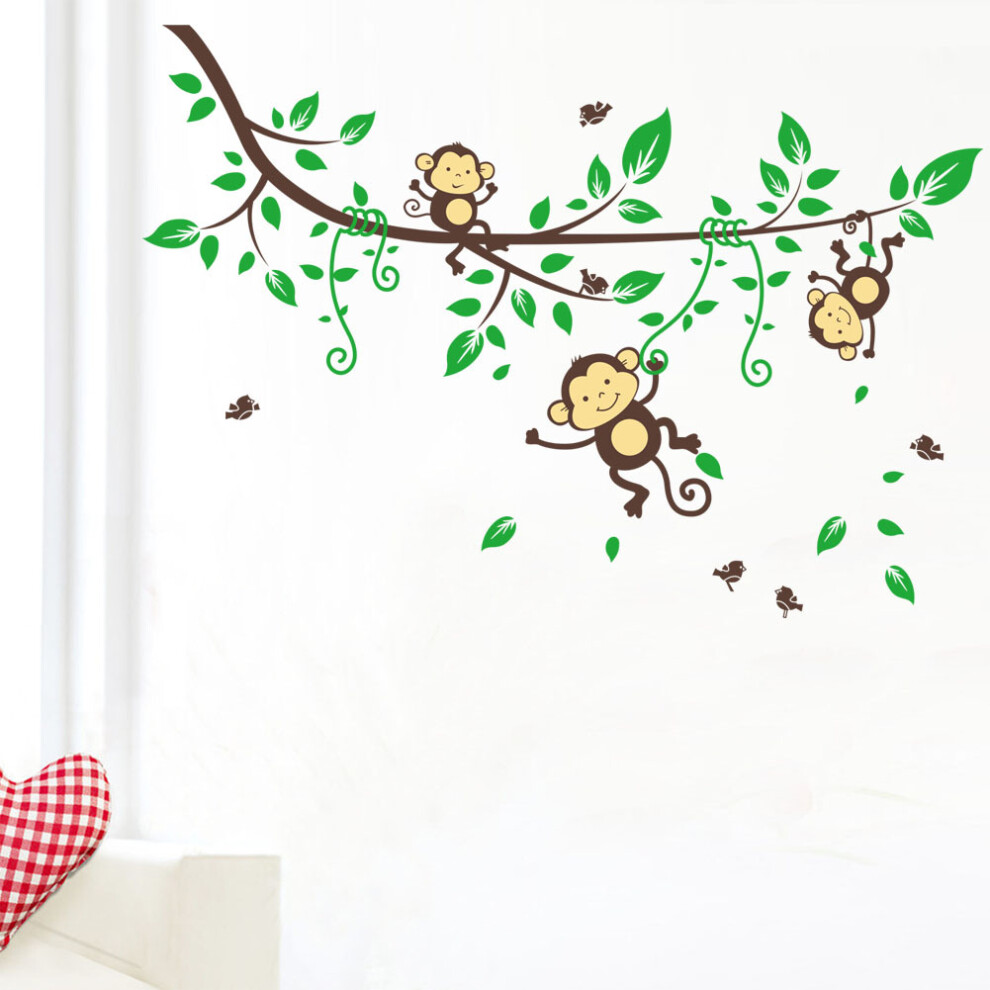 Jungle Theme Wall Decals, Monkey Climbing Tree Artwork for Kids Bedroom Decor, Reusable Peel & Stick Stickers, Eco-Friendly Vinyl for Nursery, Bri
