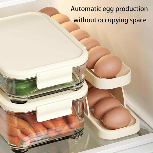 Rolling Egg Tray, 2Layer Refrigerator Egg Tray, Rotating Egg Cup for Refrigerator Container, Chicken Egg Dispenser 2