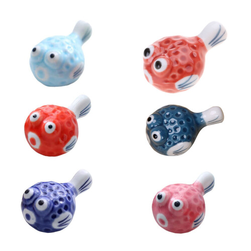Pack of 6 Ceramic Chopstick Holders Pufferfish Shape Spoon-Blue 1