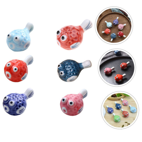 Pack of 6 Ceramic Chopstick Holders Pufferfish Shape Spoon-Blue 2