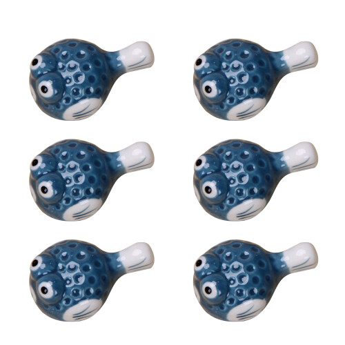 6 Pieces Cute Pufferfish Shaped Ceramic Chopstick Rests-Gray