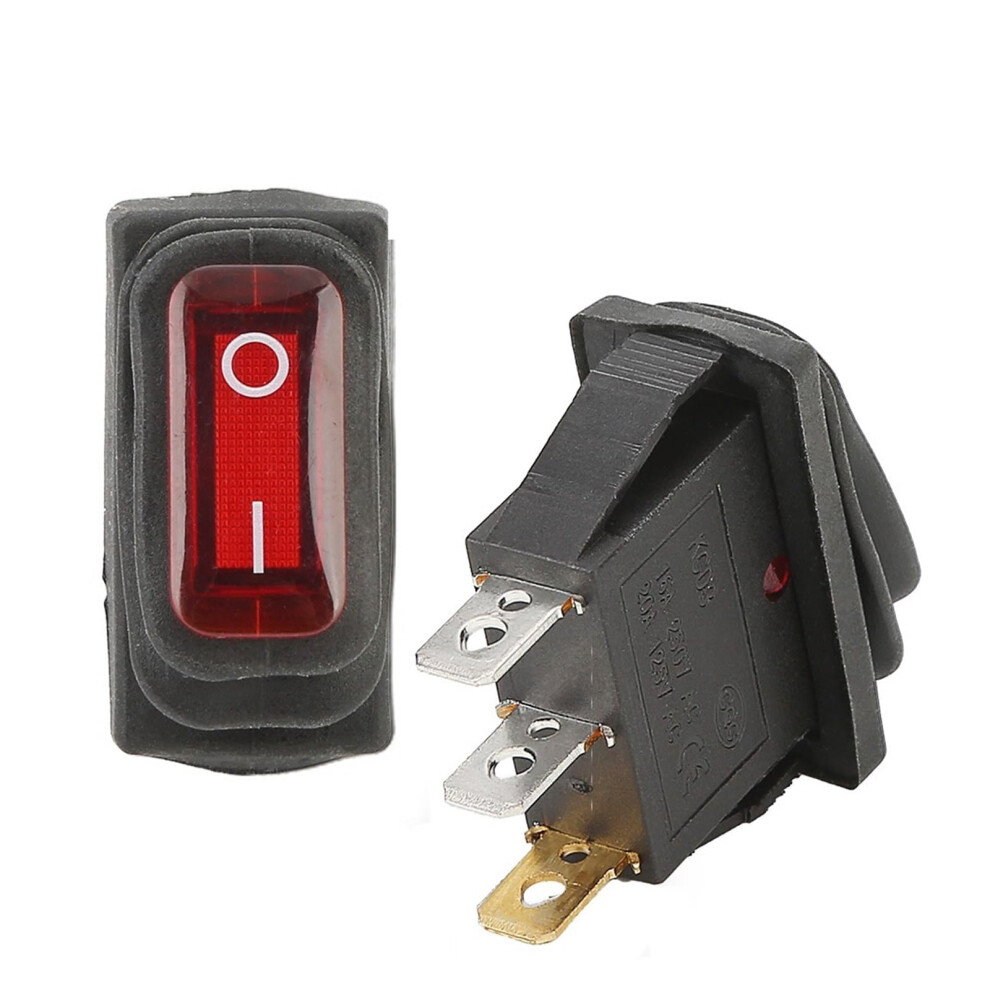 Rocker Switch 2 Position 3 Pin Illuminated 220V Ac Light/Red 9067246067380