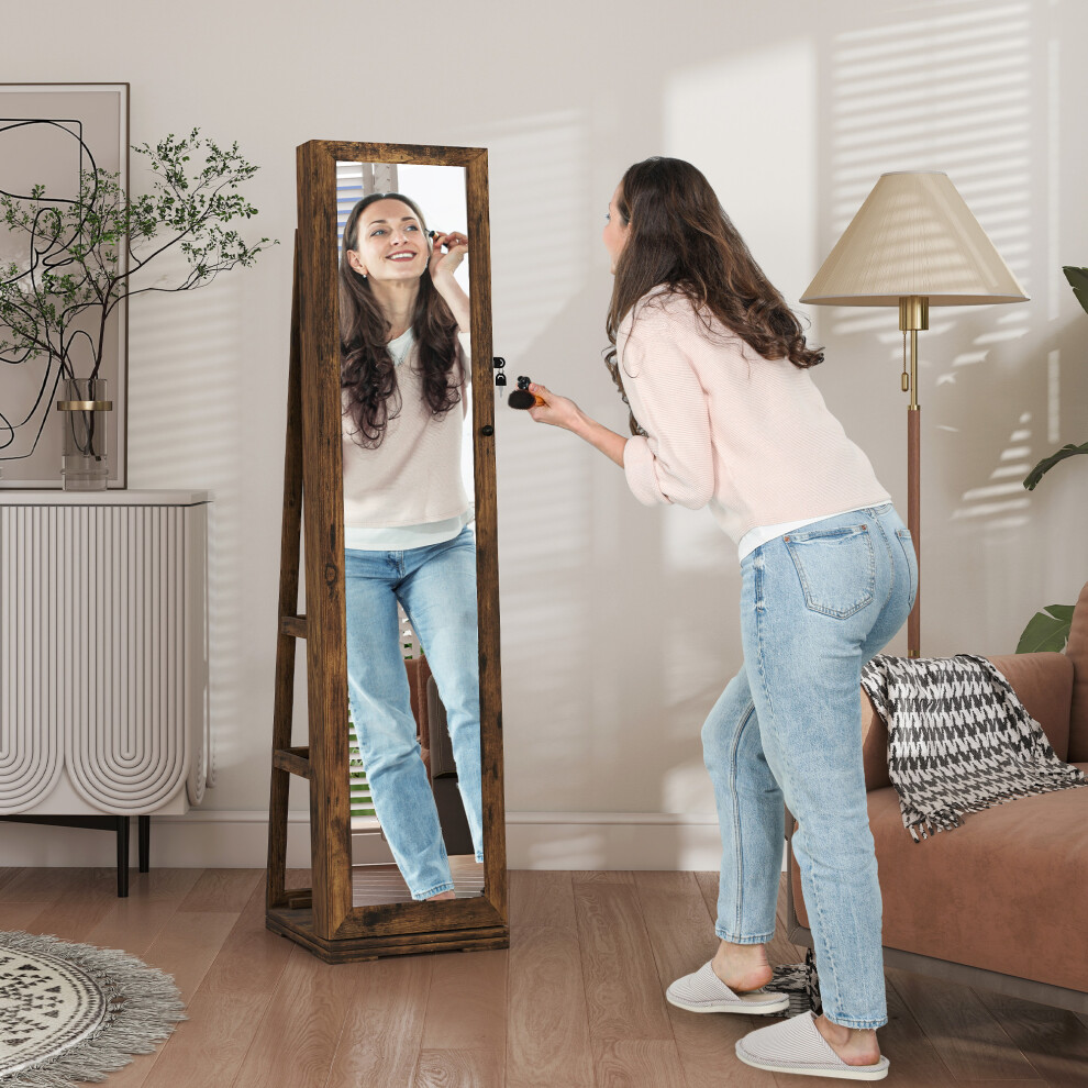 Homcom Jewelry Cabinet Full Length Mirror Swivel Lockable Jewelry Organiser