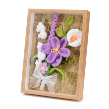 Heklet gavesett med bilderamme, garnbukettdekorasjoner til hjem og arrangementer, håndlagde heklede blomster med detaljerte instruksjoner