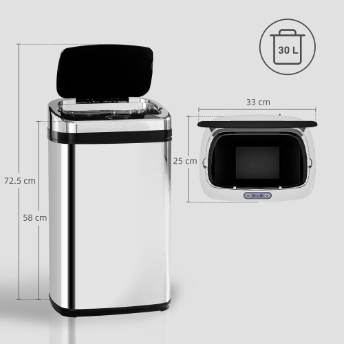Homcom HOMCOM 30L Automatic Kitchen Bin with Lid and Infrared Motion Sensor Silver 2