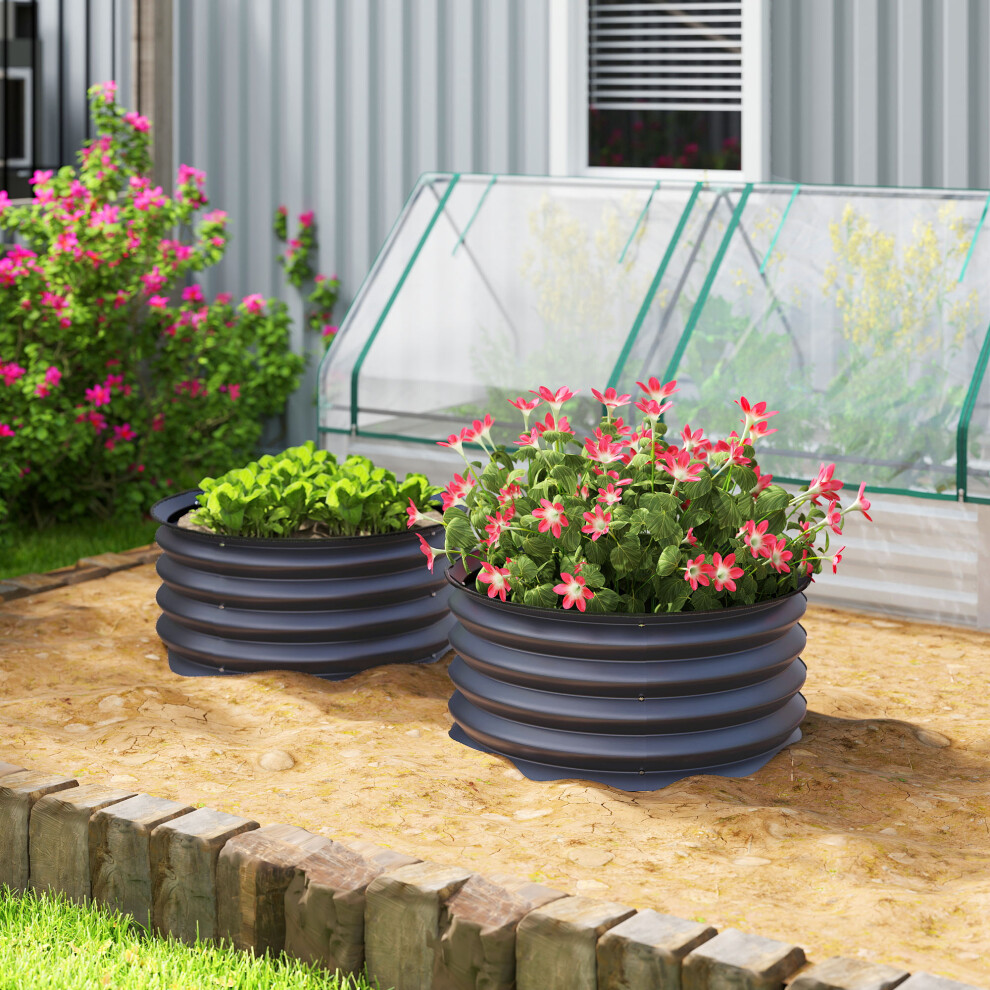 Outsunny Raised Garden Beds Set Of Two Galvanised Steel Round Dark Grey - Image 6