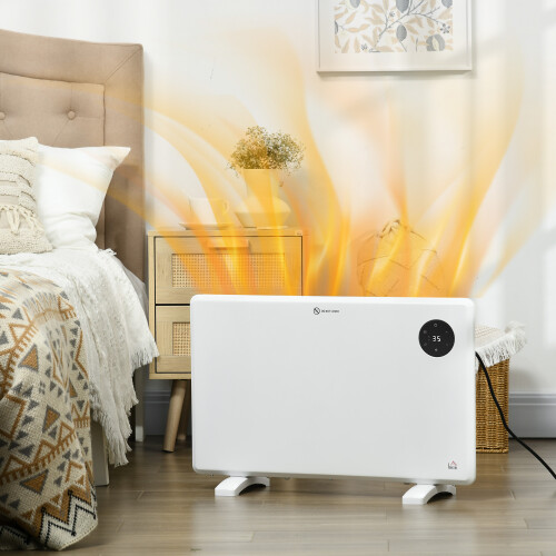 Homcom 1200W Electric Convector Heater, Quiet Space Heater with LED Display, White